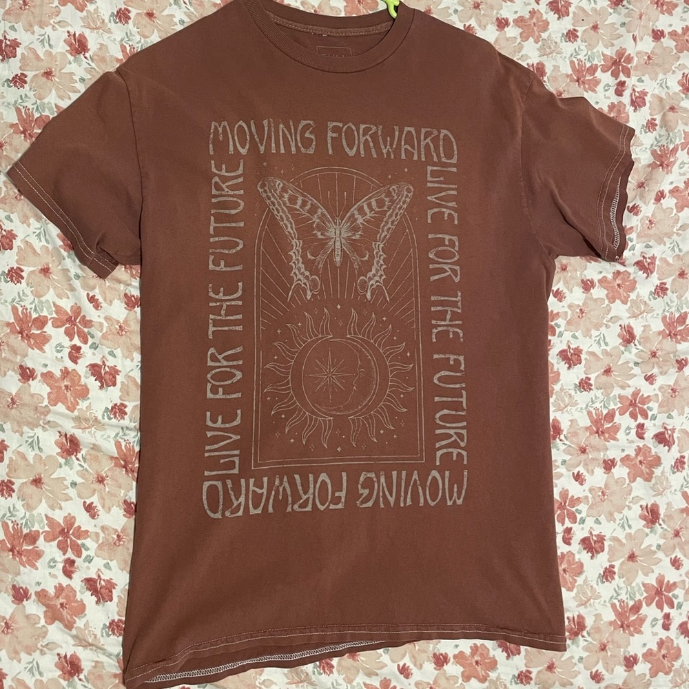 Hippe retro butterfly brown shirt cottage core